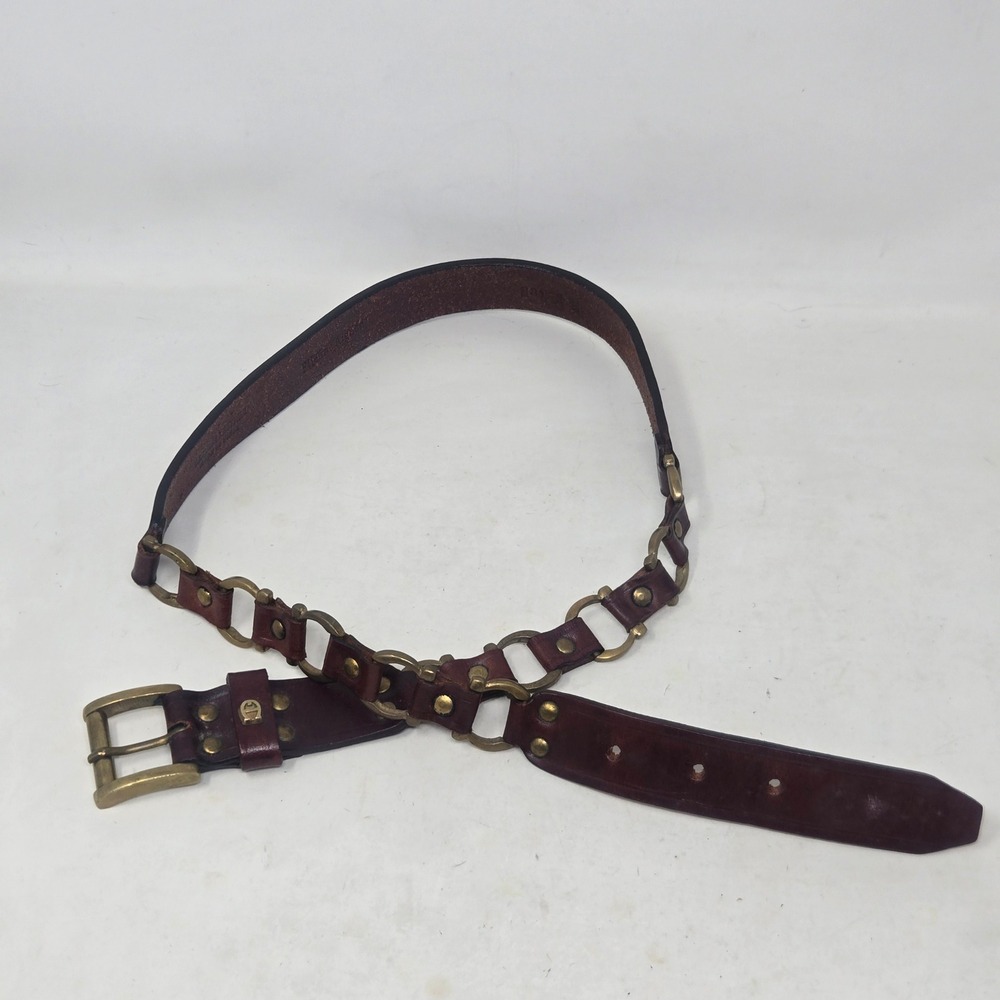 Etienne Aigner Vintage Burgundy Leather Ring Link Belt Brass Hardware 98109 M